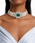Ensemble collier ras du cou en perles florales et zircon ovales émeraude Marquise – Collier et boucles d'oreilles