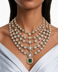 Juego de collar en capas con moissanita Polki Kundan de esmeralda maya y detalles de diamantes de circón: collar, aretes y Maang Tikka