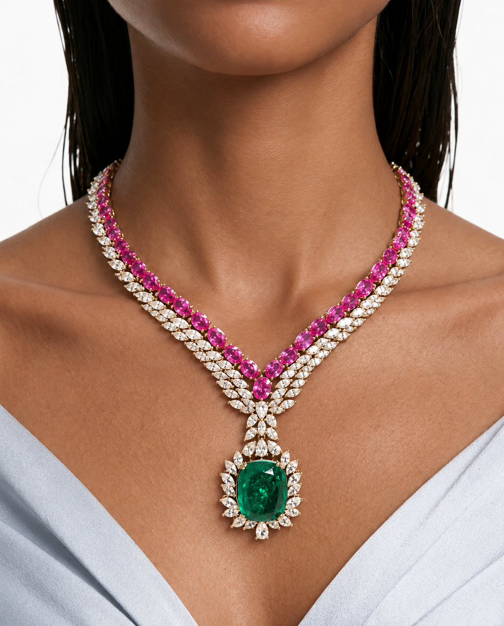 Rovena Ruby & Emerald Floral Leaf hanger kettingset