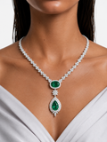 Elyana Emerald Diamond-Like Zircon Statement Necklace Set – Necklace & Earrings
