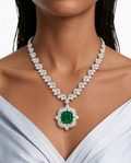 مجموعة قلادة Hattie Like Diamond Zircon Square Emerald - عقد وأقراط