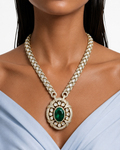 Veyra Emerald & Polki Oval Pendant Kundan Diamond Detailing Necklace Set – Necklace & Earrings