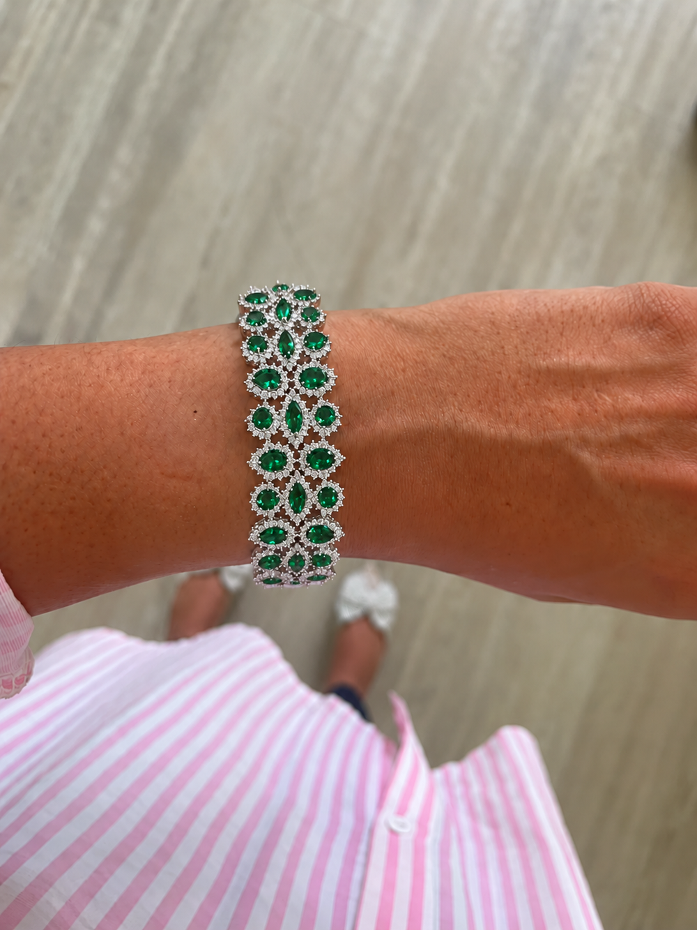 Elva Emerald Diamond-Like Zircon Floral Bracelet