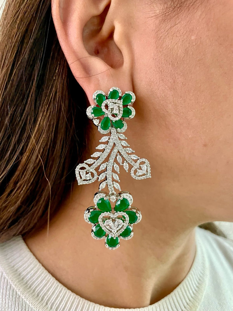 Hart- en diamanten kettingset (ketting, mang tika & oorbellen)