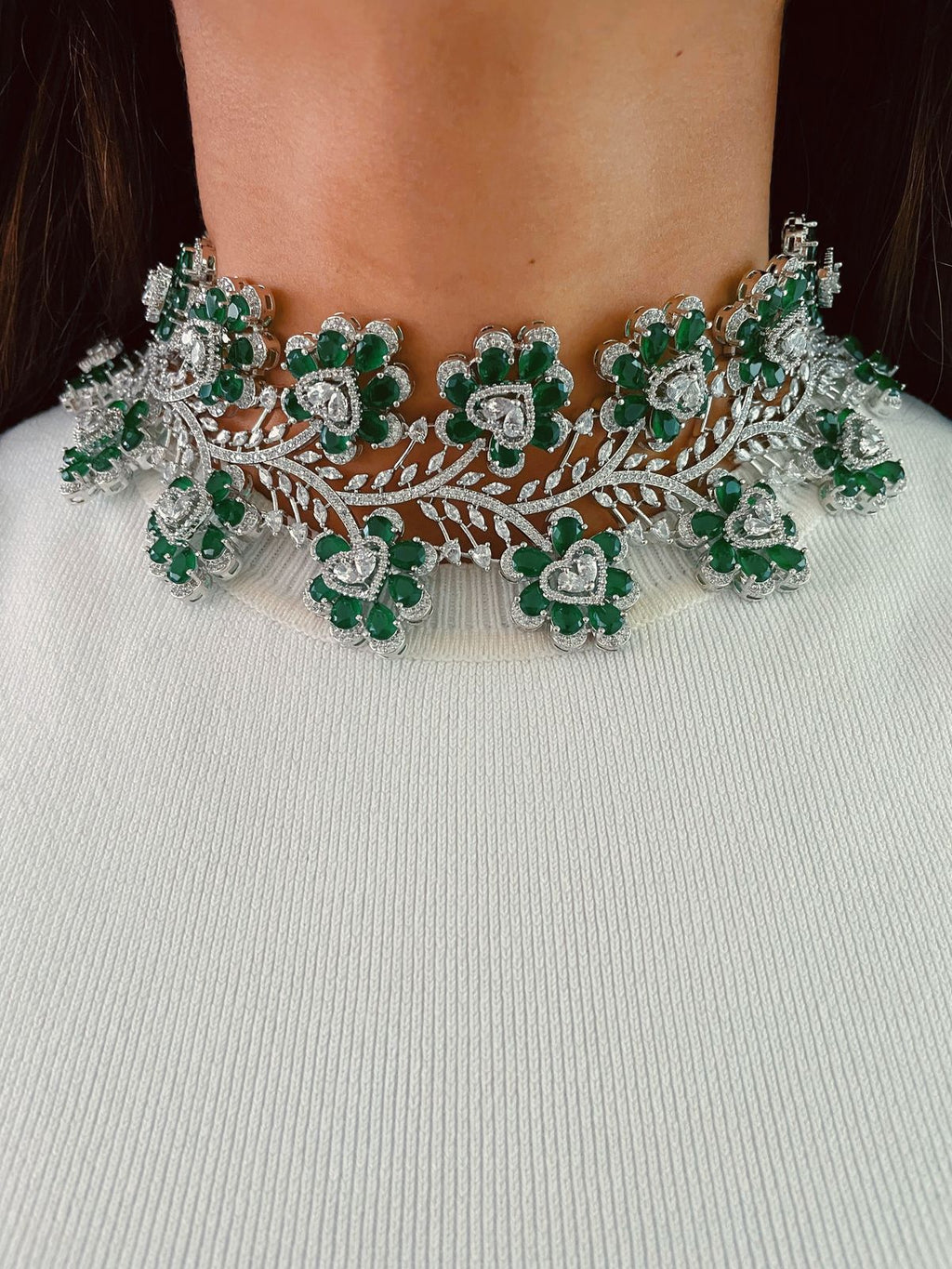 Hart- en diamanten kettingset (ketting, mang tika & oorbellen)