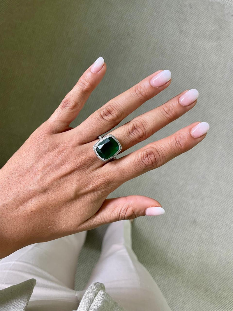 Emerald Baguette Diamond Line Cocktail Ring by Prerto — Indian & Arab wedding jewellery