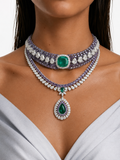 Maharani Ishani Purple Diamond, Emerald & Zircon Diamond Pendant Necklace Set & Evana Purple & Mint Diamond-Like Zircon Statement Necklace Set (2 Necklaces & 2 Earrings)