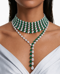 Maharani Winnie Emerald Double Line Drop & Heart Emerald Diamond Necklace Set (2 Necklace & 2 Earrings)