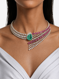 Ameyra Ruby & Mint Diamond-Like Zircon Statement Choker Set – Necklace & Earrings