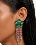 Zevia Emerald & Pink Flower with Zircon Diamond Detailing Earrings