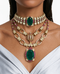Maharani Haniya & Aashna Ruby & Emerald Moissanite Polki Kundan Necklace Set (2 Necklace & 2 Earrings)