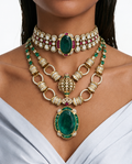 Maharani Haniya & Aashna Emerald & Ruby Moissanite Polki Kundan Necklace Set (2 Necklace & 2 Earrings)