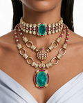 Maharani Haniya & Aashna Mint & Ruby Moissanite Polki Kundan Ensemble de colliers (2 colliers et 2 boucles d'oreilles)