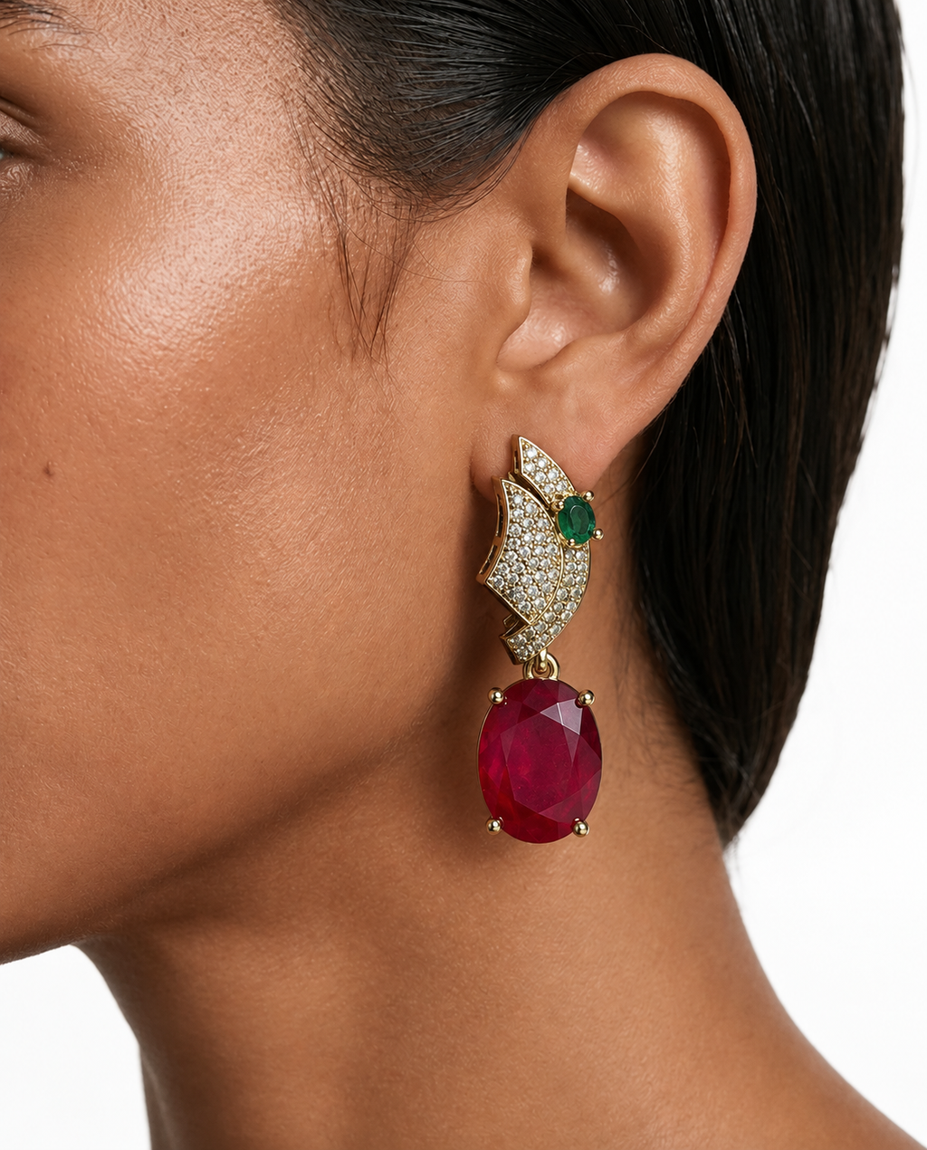 Ensemble collier ailé émeraude rubis Mirha – Collier et boucles d'oreilles