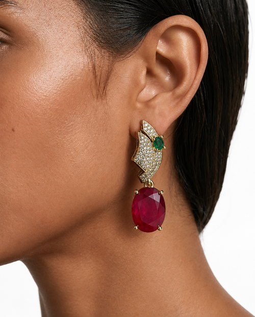 Mirha Ruby Emerald gevleugelde kettingset – ketting en oorbellen