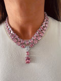 Maharani Blossom Oval Diamond & Blossom Pink Drop Duo Necklace Set — front view — Prerto