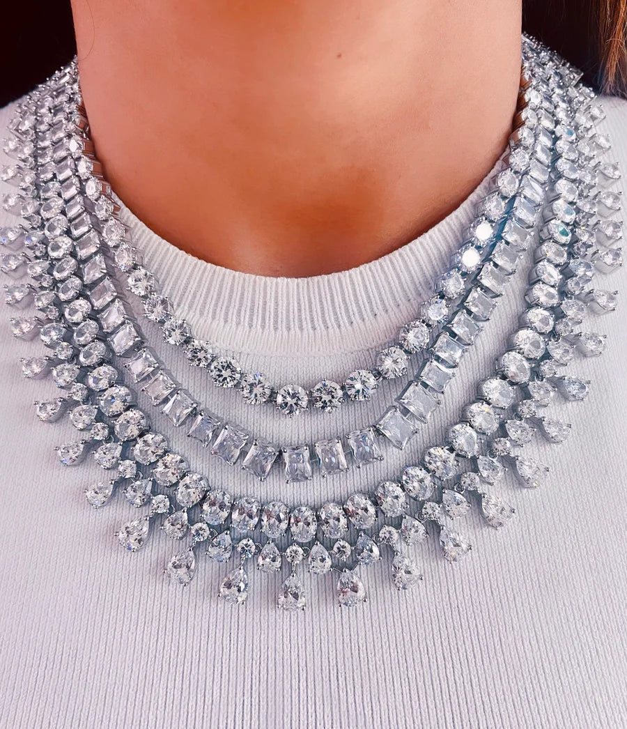 Maharani Megan Dimonte & 4 Layer Diamonte Necklace Set (Necklace & Earrings)