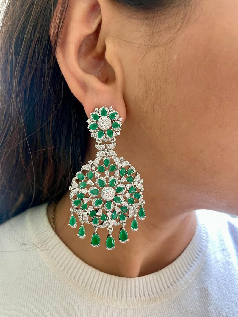 Gahri Emerald Diamond Floret Drop Necklace Set — worn on model — Prerto