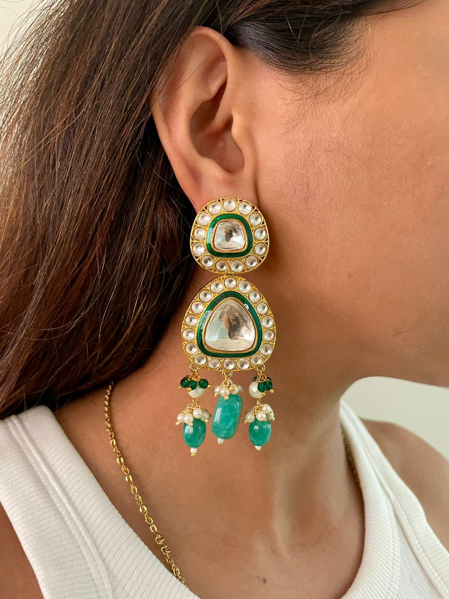 Maharani Emerald Meena Kundan Perman Collier (boucles d'oreilles et collier)