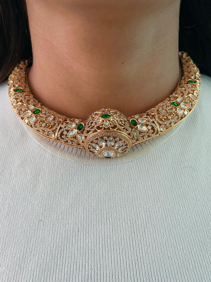 Adoor Ruby Meena Dimonte Pearl Drop Hasdi Collar Set (collar y aretes)