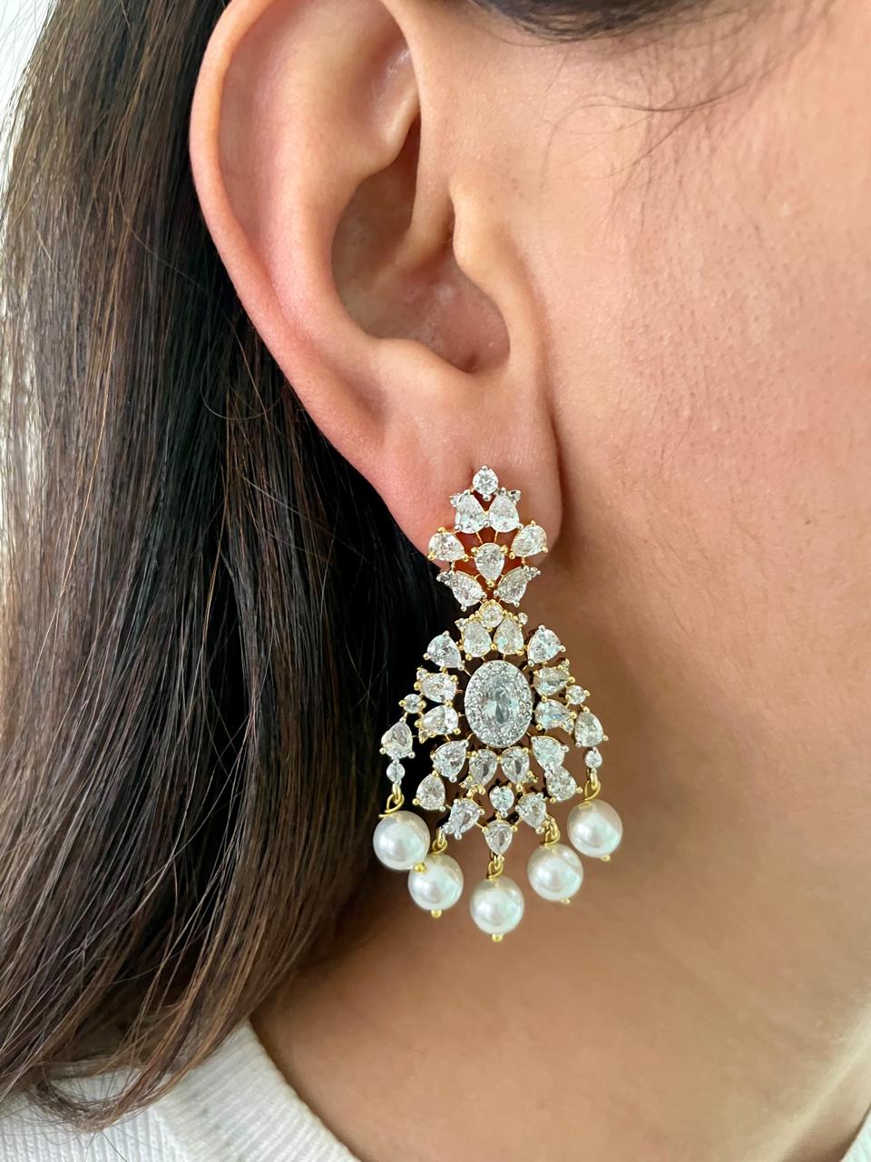 Golden Floral Dimonte Statement Necklace & Earrings Set — worn on model — Prerto