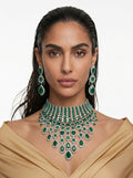 Maharani Abbey Emerald & Heart Emerald Diamond Duo Necklace Set — front view — Prerto
