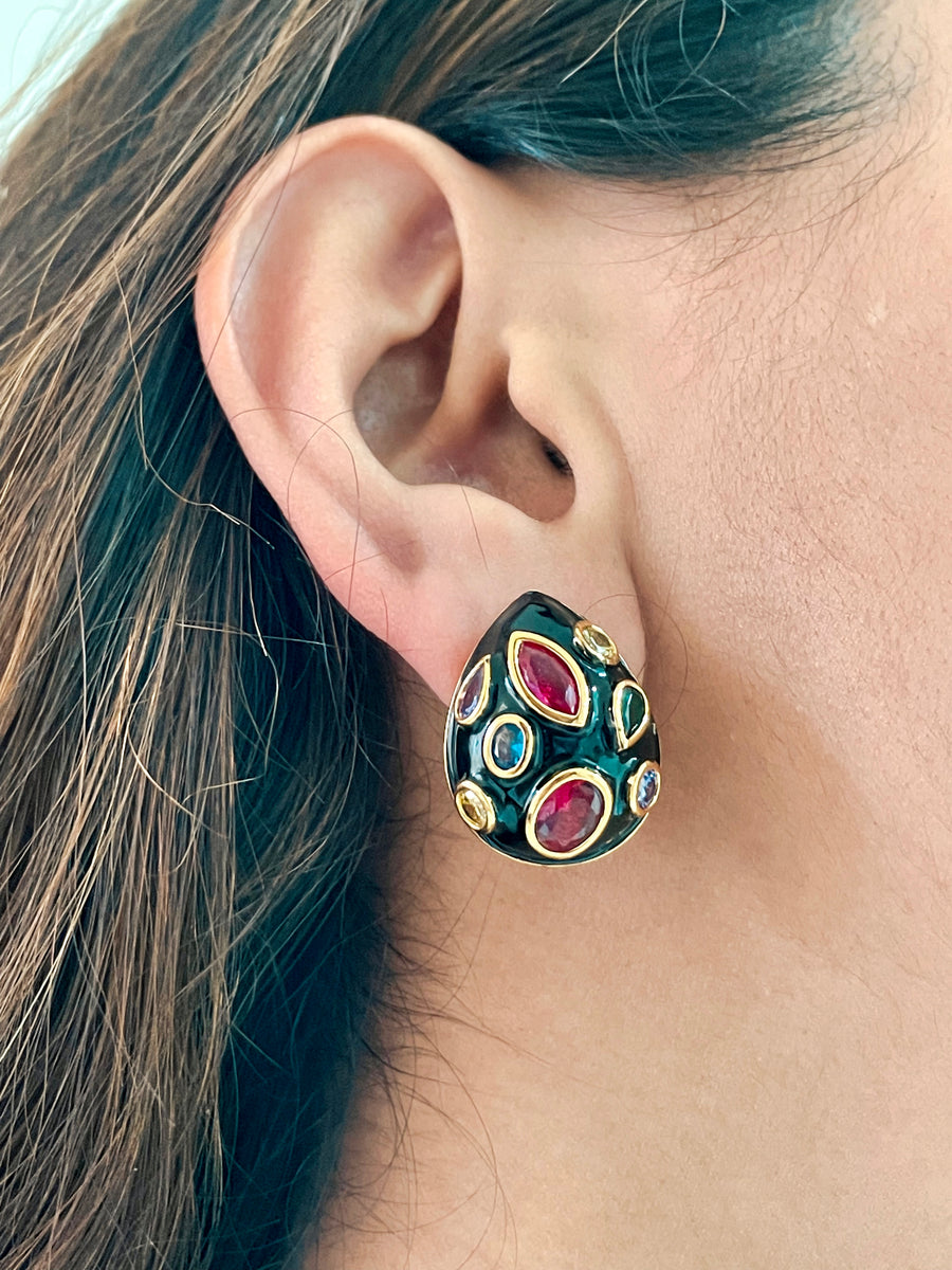 Black gem stud earrings discount