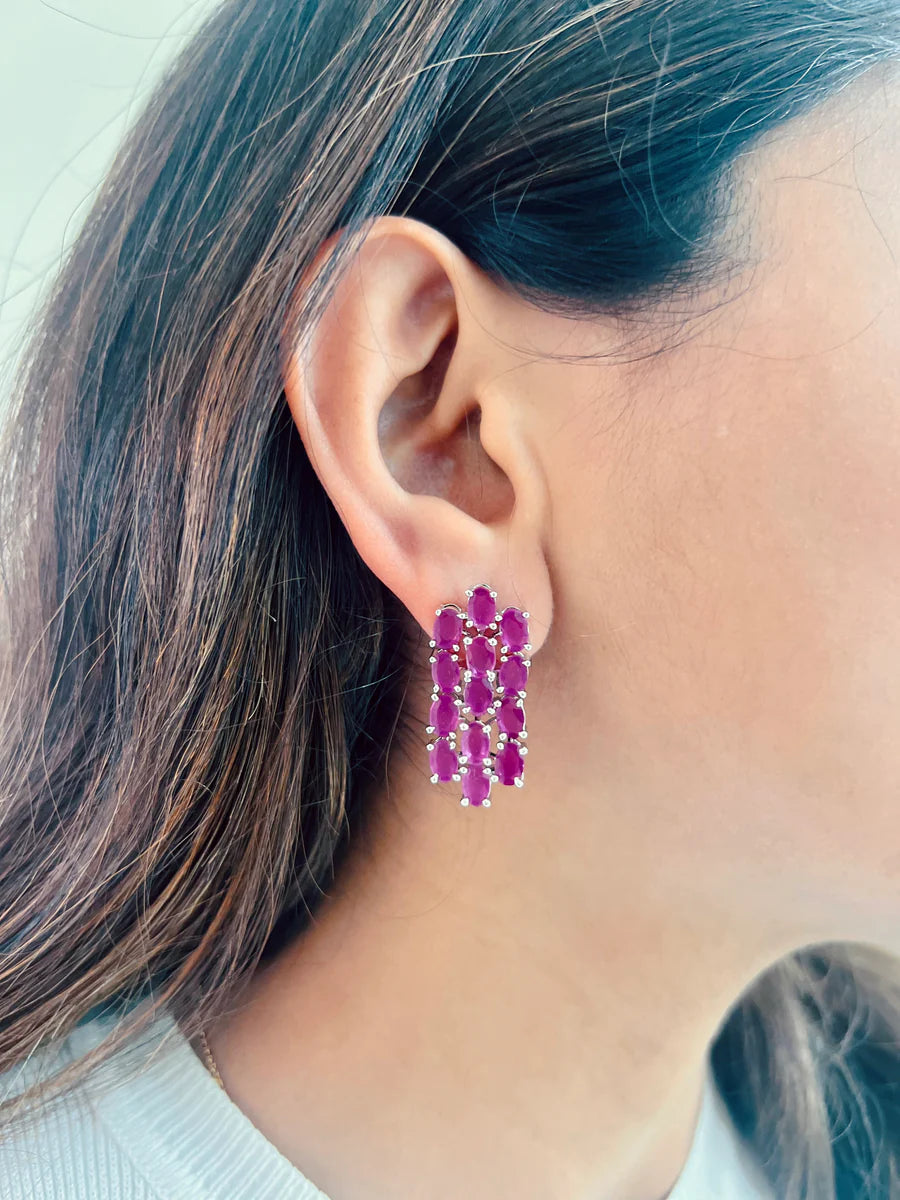 Maharani Magenta Kate y Baguette Magenta Diamonte Set de gargantilla (Pendientes y collar)