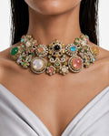 Liyana Multi Colour Moissanite Polki Kundan Statement Luxe Necklace Set by Prerto
