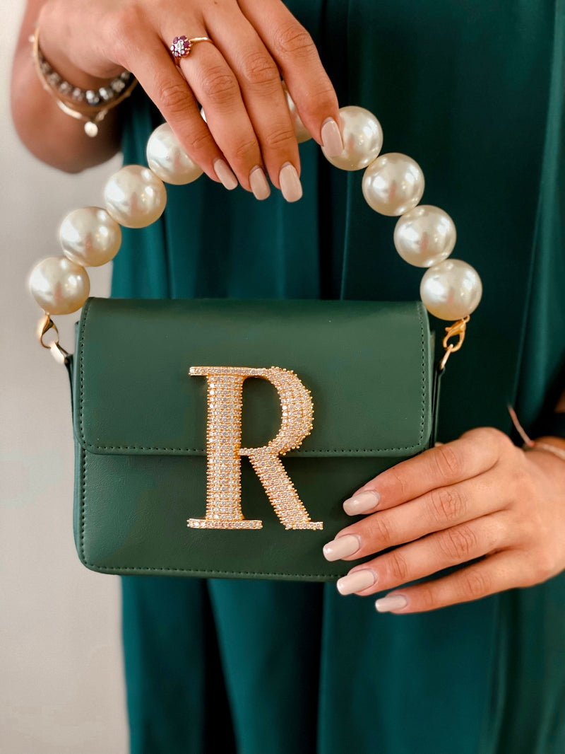 Personalised Green Crossbody Bag by Prerto — worn on model