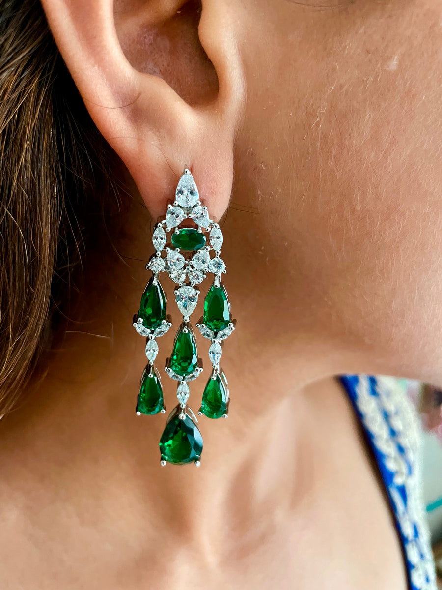 Déclaration Multi-couche Emerald Drops & Diamond Sett Pendants Set (boucles d'oreilles et collier)