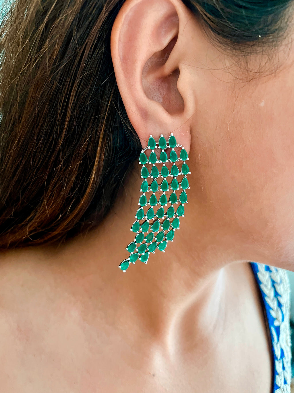 Grand Statement Kate Drop Emerald Necklace Set — worn on model — Prerto