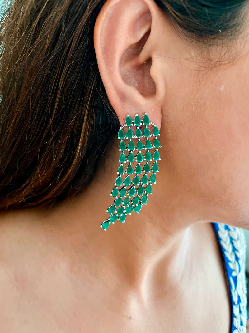 Grand Statement Kate Drop Emerald Necklace Set — worn on model — Prerto