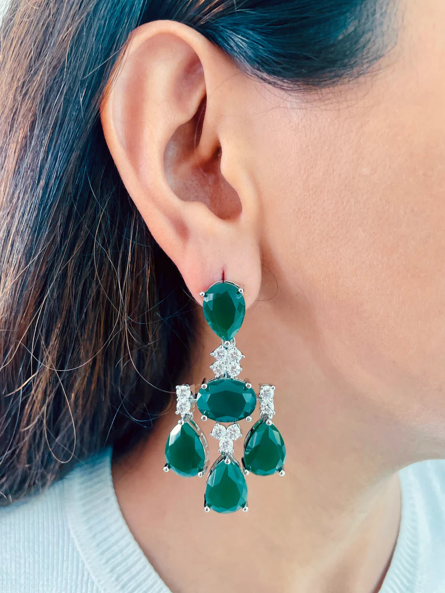 Maharani Beline & Baguette Emerald Diamonte Choker Set (Earrings & Necklace)