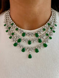 3 Grande Layer Dimonte & Emerald Necklace Set — front view — Prerto