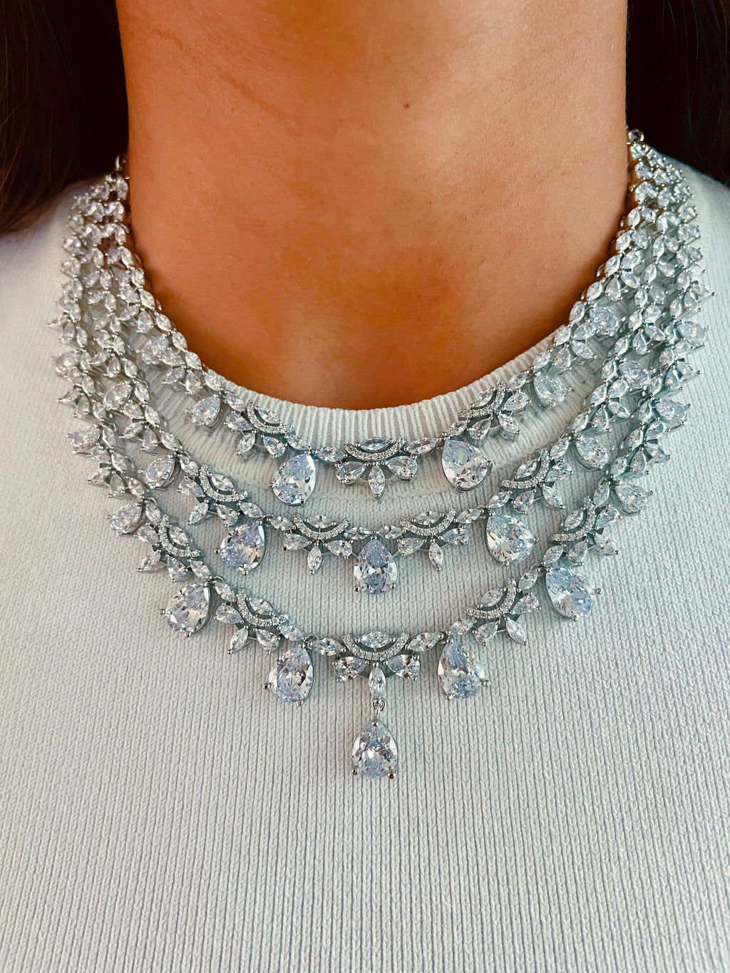 3 Grande Layer Dimonte Necklace Set — front view — Prerto