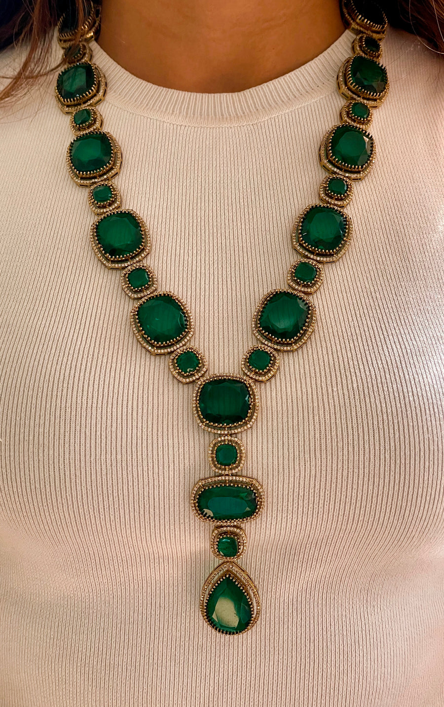 Maharani Emerald Meena Kundan Perman Collier (boucles d'oreilles et collier)