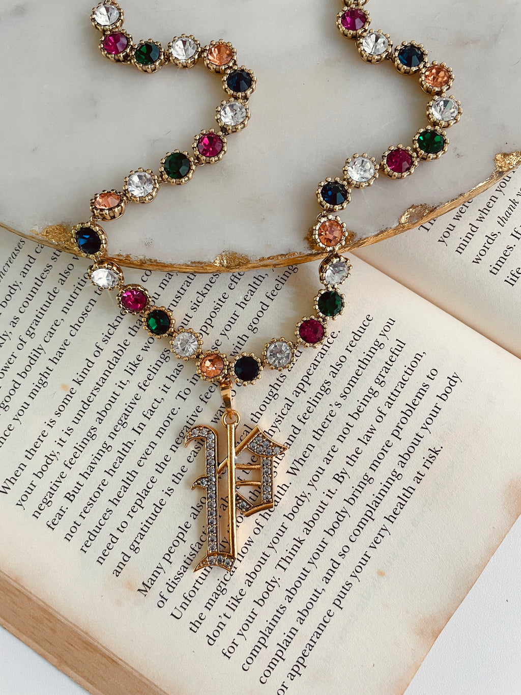 Over The Rainbow Iniziale Personalised Charm Necklace — worn on model — Prerto