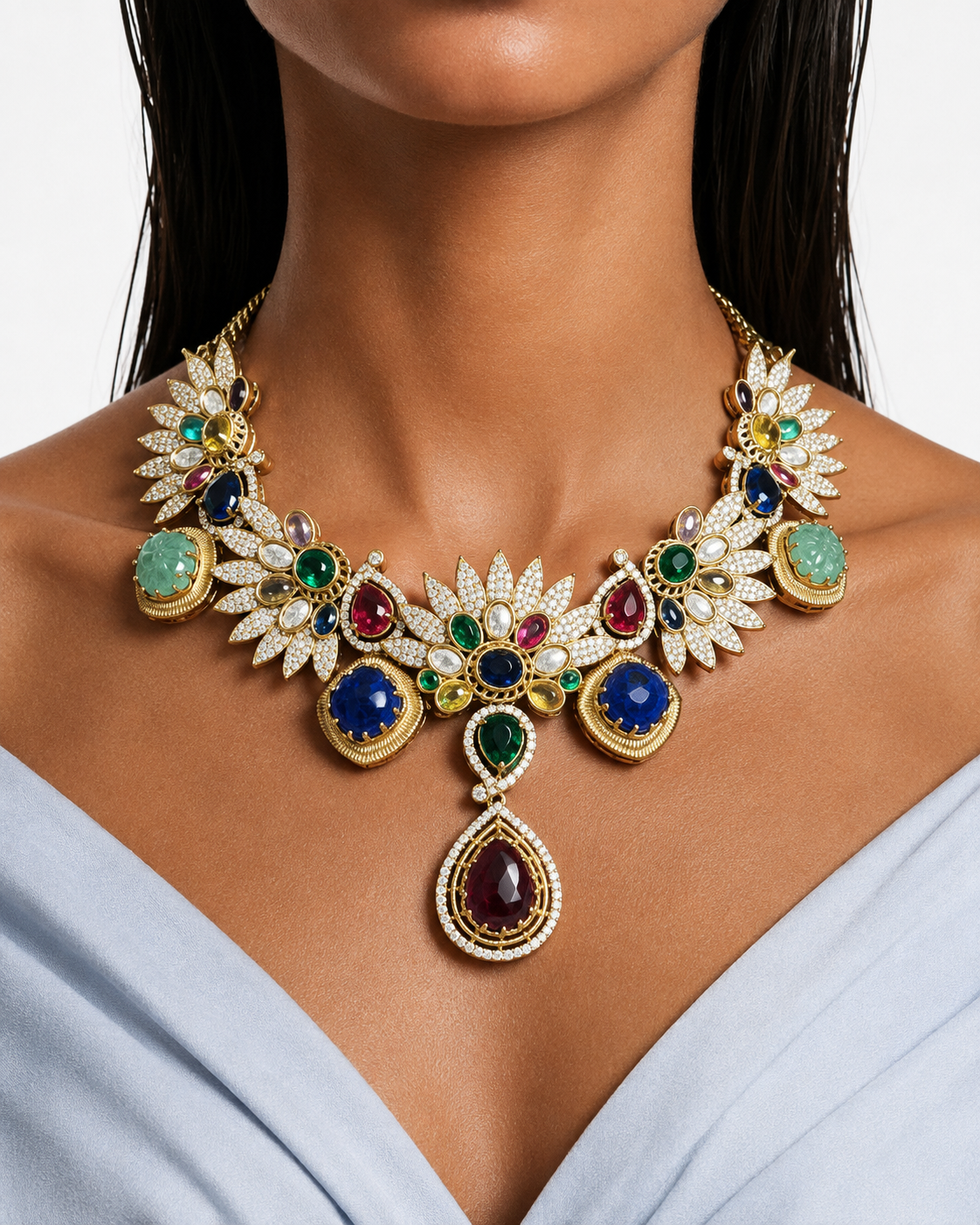 Jehra Multicolor Paisley Kundan Necklace Set – Necklace & Earrings