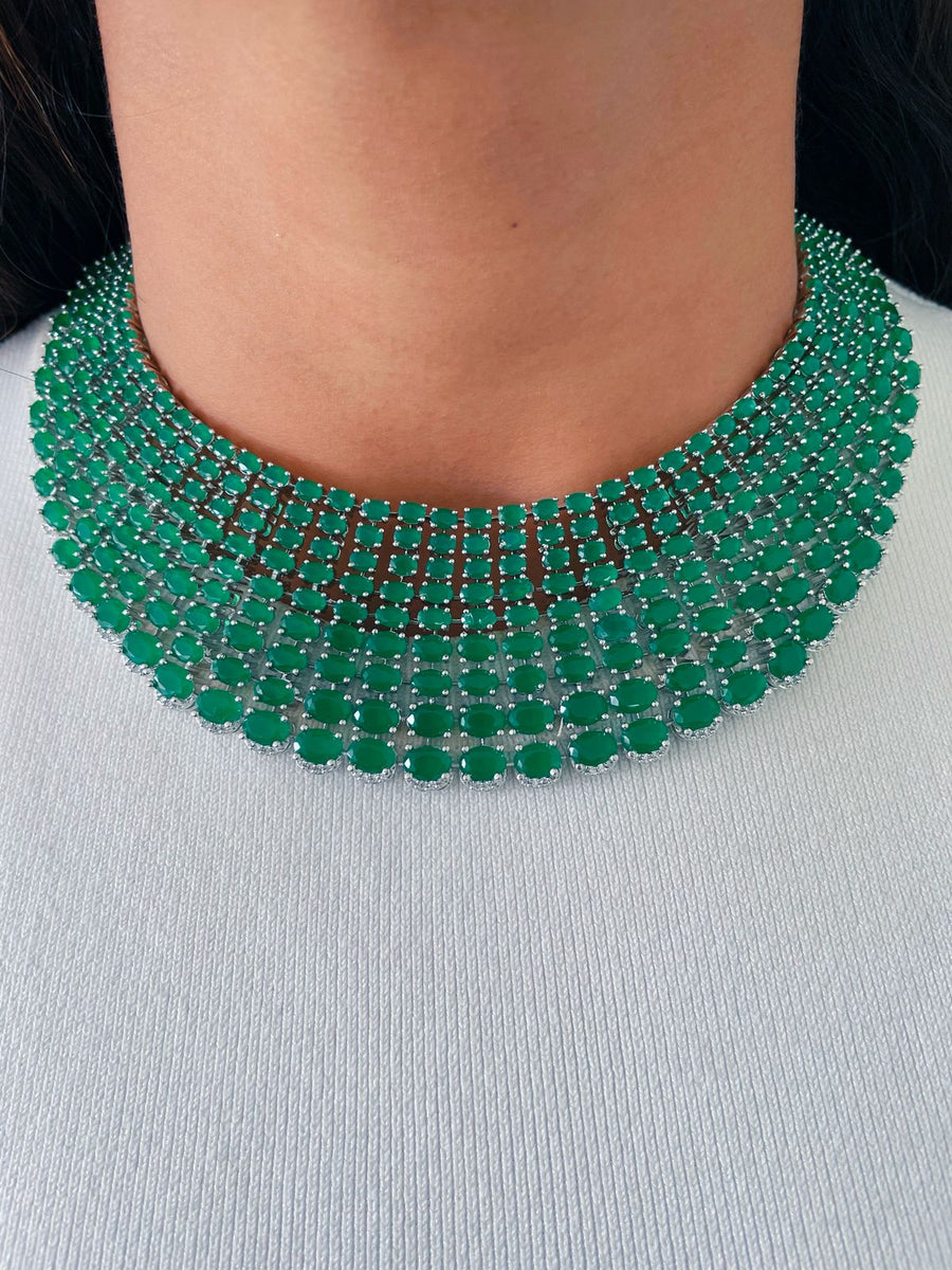 Maharani Esmeralda Meena Kundan Collar por perla (Pendientes y collar)