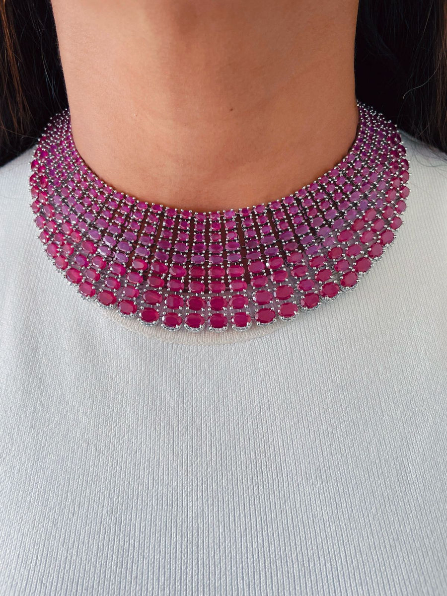 Maharani Esmeralda Meena Kundan Collar por perla (Pendientes y collar)