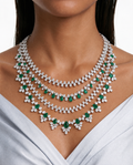 Fia Emerald Diamond-Like Zircon Four Layer Necklace Set – Necklace & Earrings