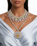 Juego de medallón floral de citrino Maharani Naya, abanico de citrino Aster y collar de diamantes de tenis de citrino Bhavika (3 collares y 3 aretes)
