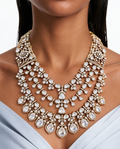 Ensemble de colliers de mariée superposés floraux Rajika Moissanite Polki Kundan – Collier, boucles d'oreilles et Maang Tikka