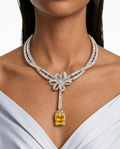 Blythe Citrine Bow Rectangular Drop Diamond-Like Zircon Necklace Set – Necklace & Earrings