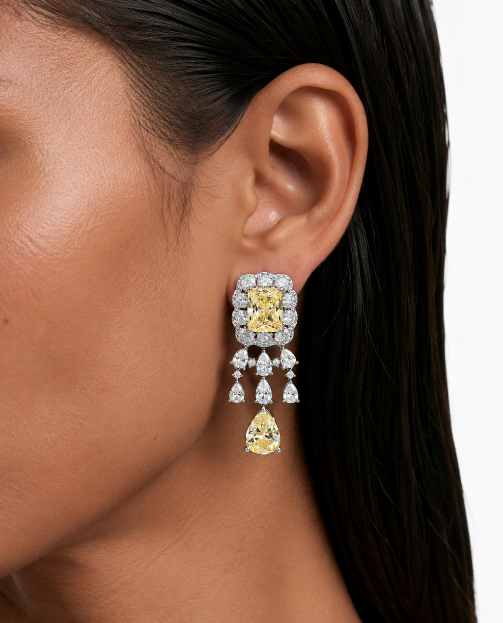 Conjunto de collar y gargantilla con forma de pera y circonitas tipo diamante de citrino Tekn - Collar y aretes
