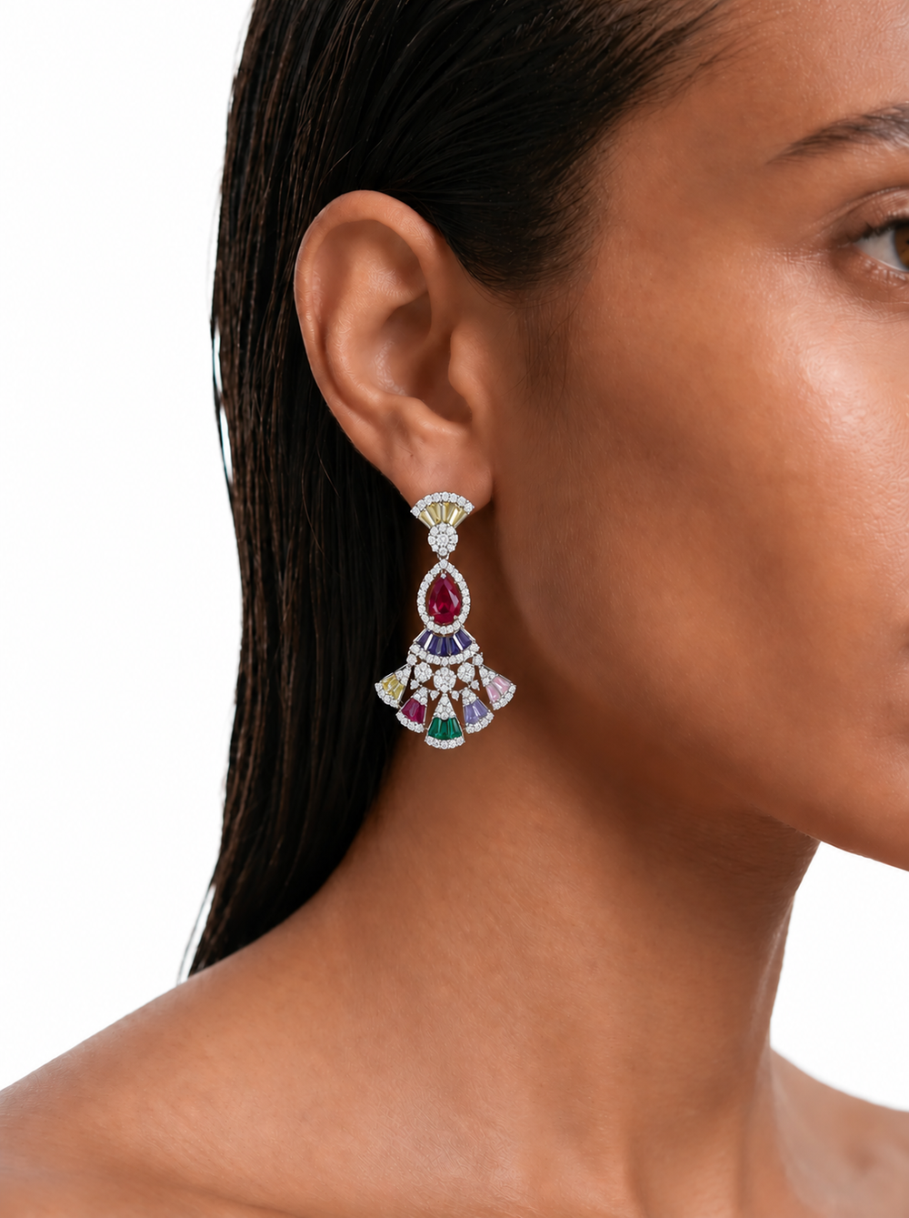 Avery veelkleurige drop diamantachtige zirkoon hanger kettingset – ketting en oorbellen