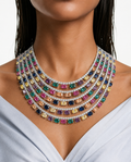 Meha Multicolor Layered Diamond-Like Zircon Statement Necklace Set – Necklace & Earrings
