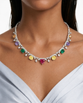 جوفي طقم قلادة زركون على شكل قطرة هندسية متعددة الألوان - قلادة وأقراط