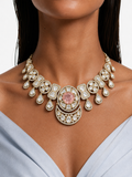 Riizaa Pink with Zircon Diamond Detailing Necklace Set – Necklace, Earrings & Maang Tikka